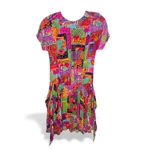 90s Vintage Carole Little Pink and Orange Graphic Dress